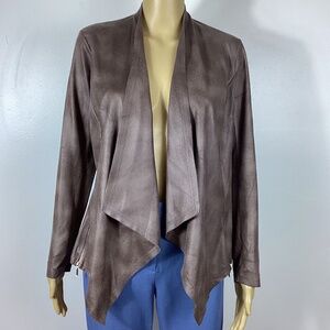 NWT Nobelle | Brown draped front faux leather jacket 0